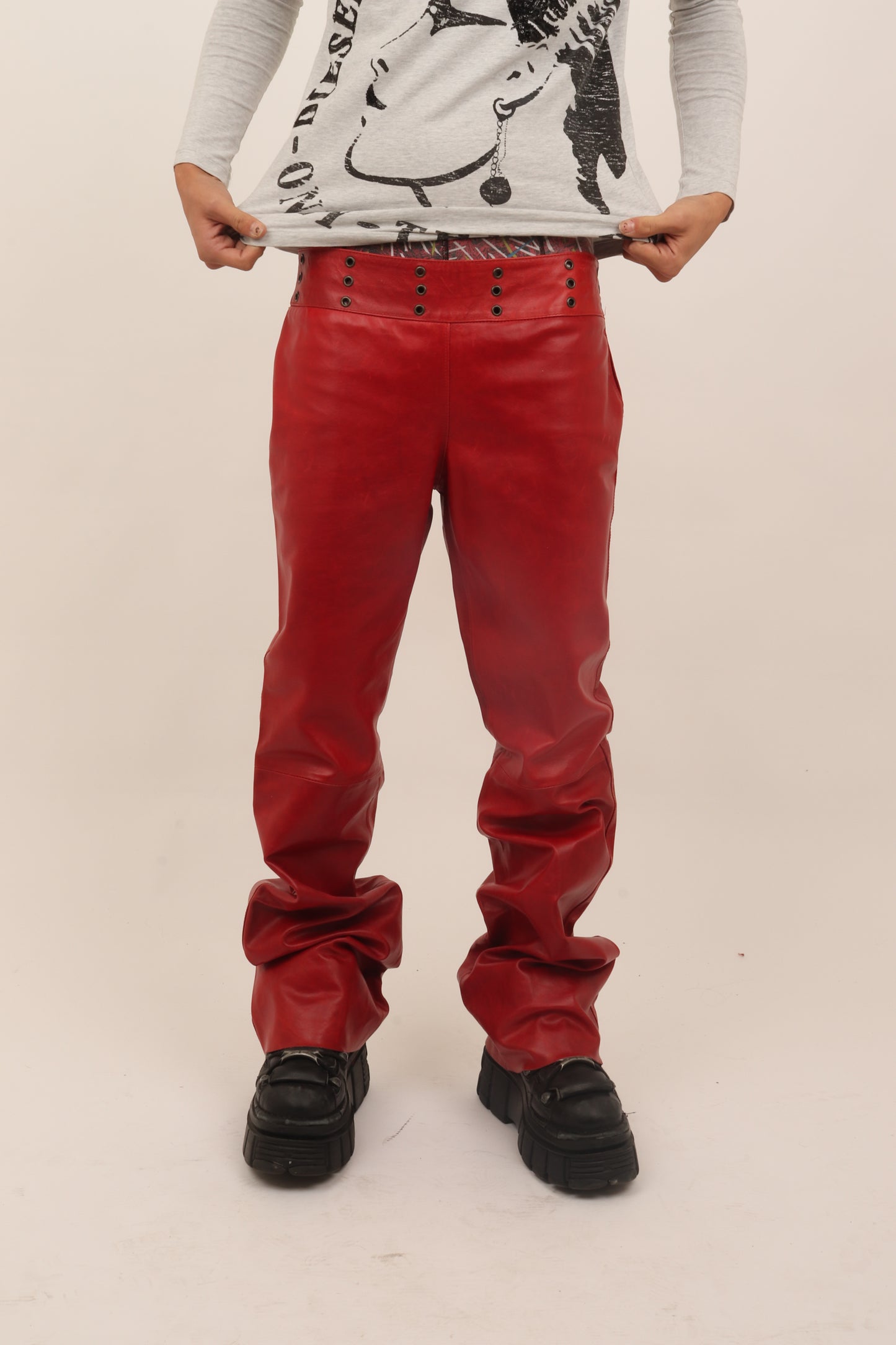 RED LEATHER TROUSERS